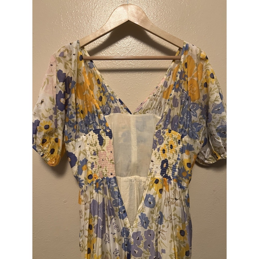 Other Stories Floral Puff Sleeve Tiered Maxi Dress Yellow Blue Orange Romantic 6 - Picture 13 of 16